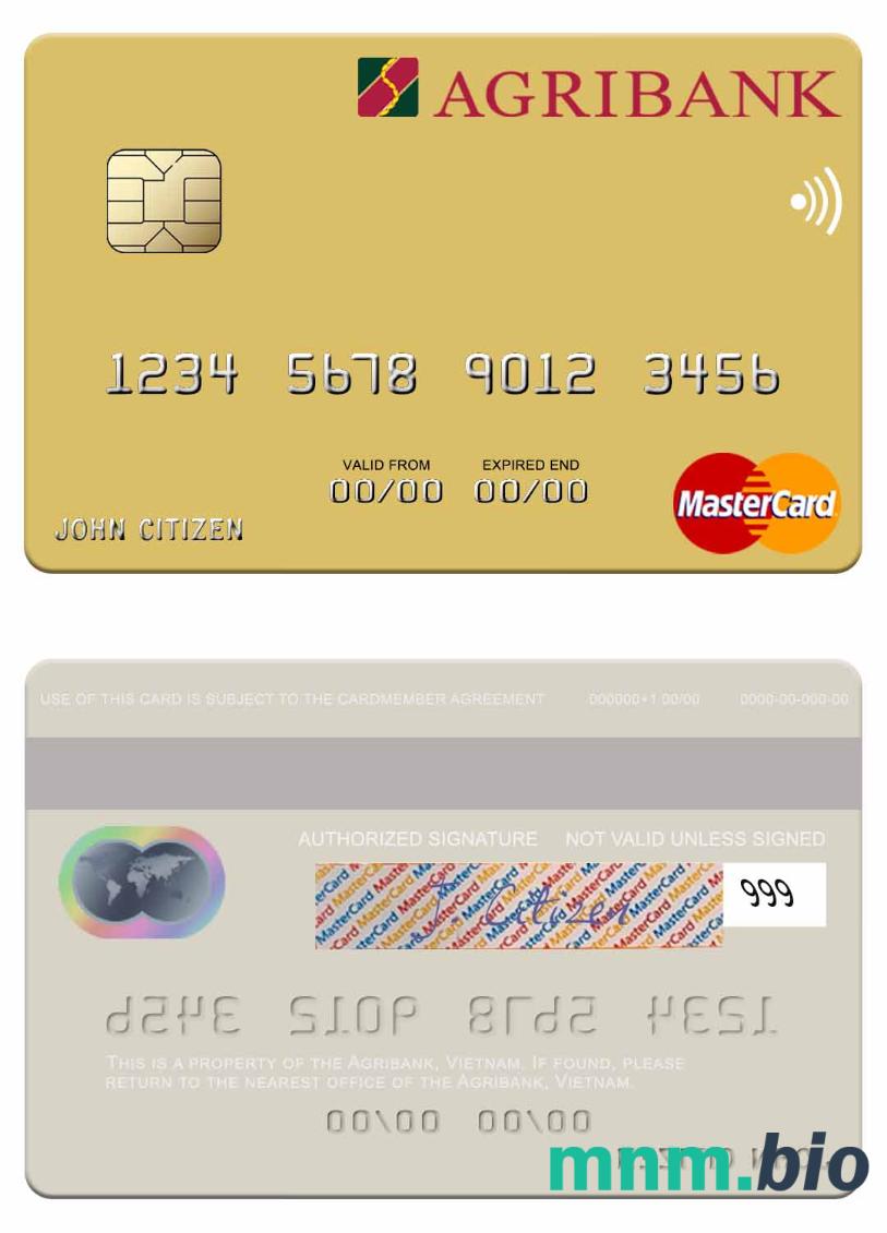 Vietnam Agribank przykład karty mastercard w formacie PSD